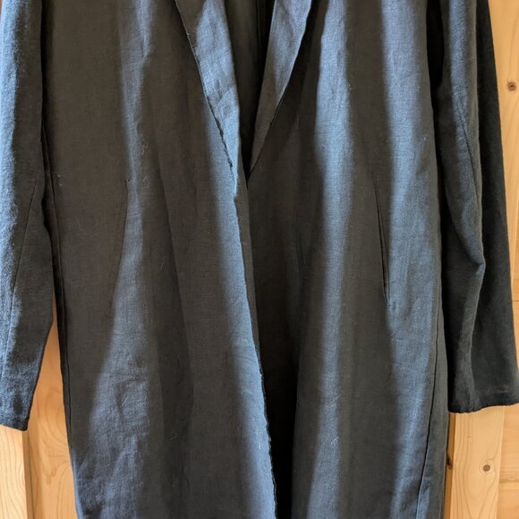 Majestic Filatures Raw Edge Linen Open Front Blazer Black Long Jacket Size 4 - Picture 6 of 9